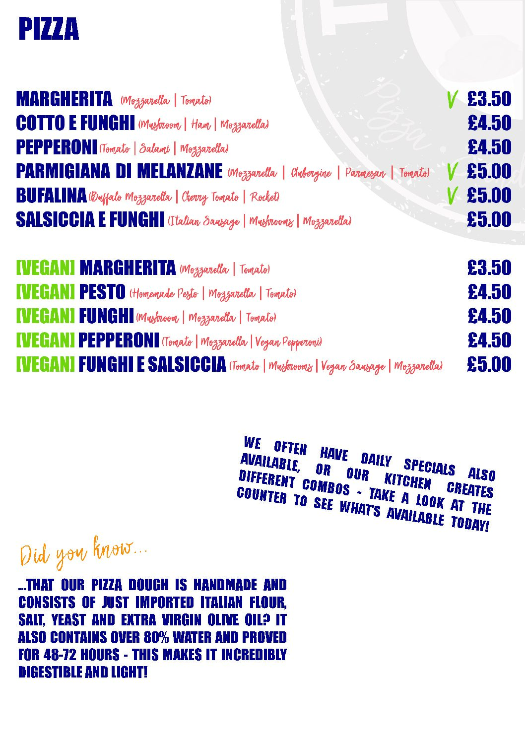 Pizza menu