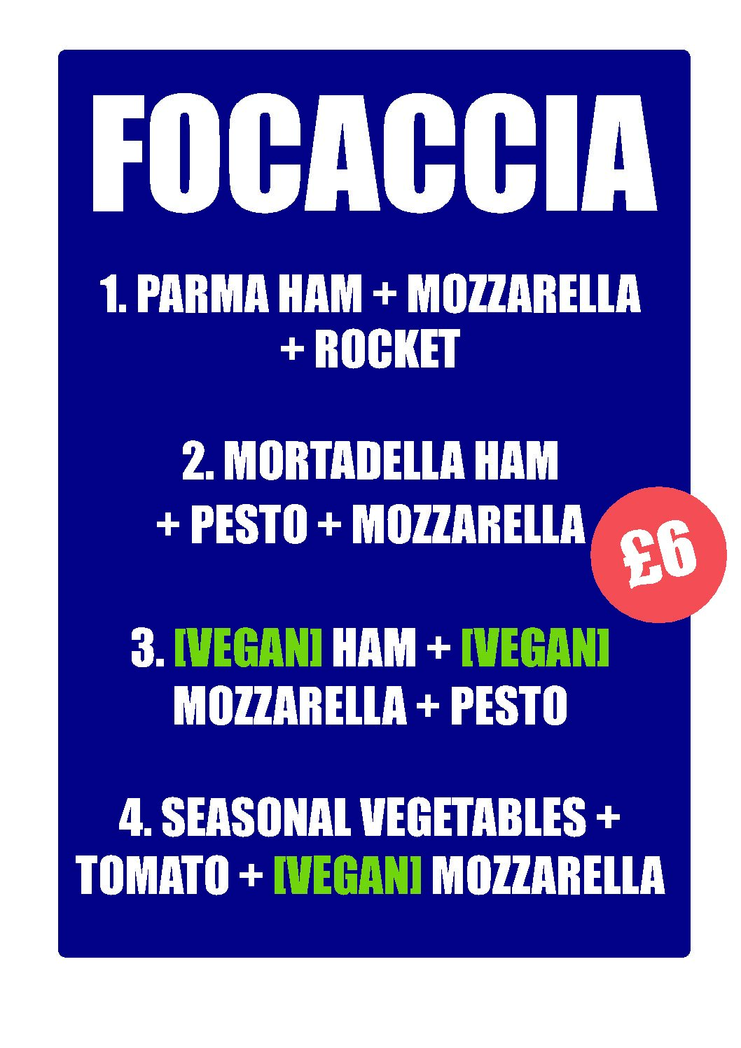 Focaccia Sandwiches menu