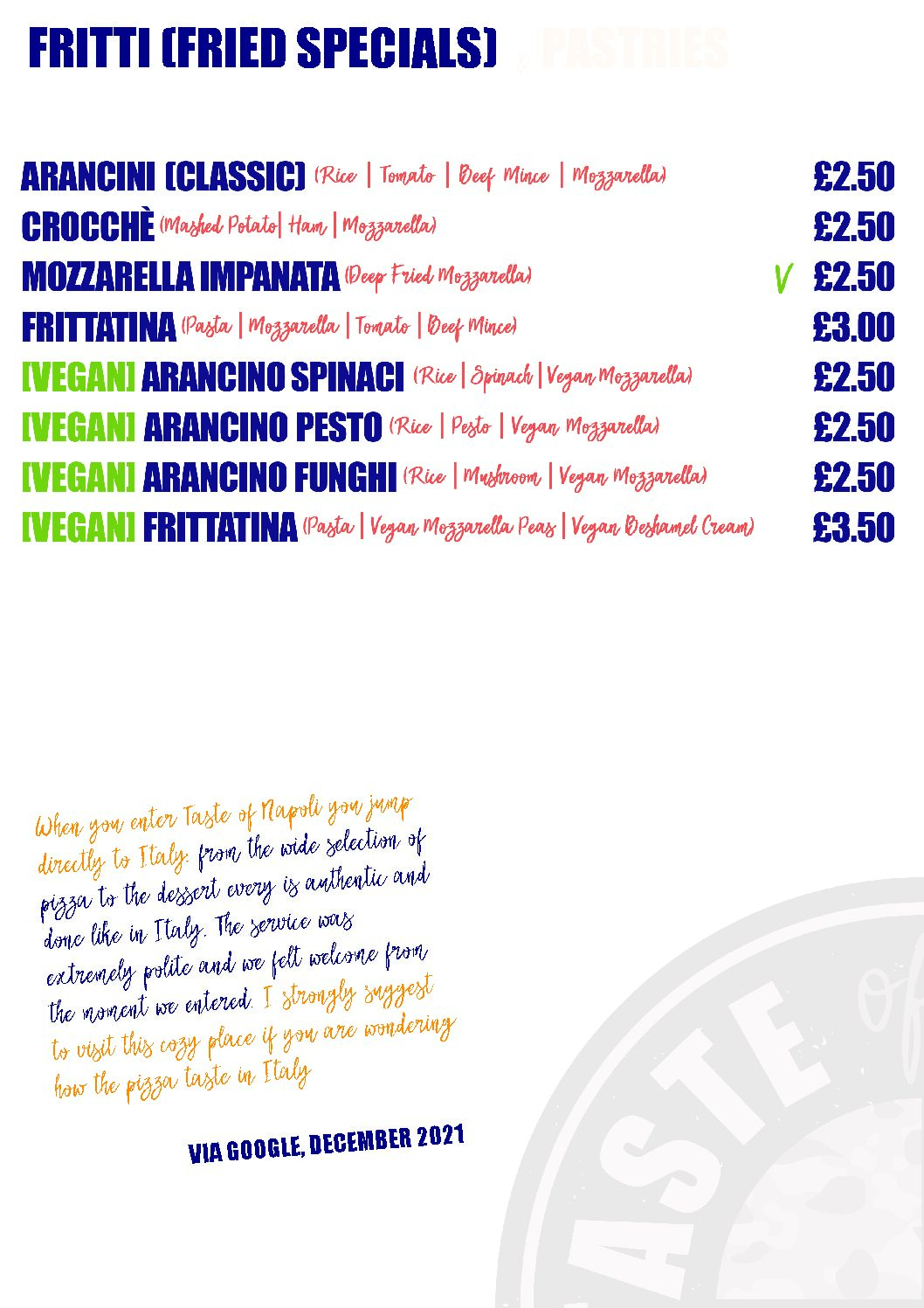 Fried Specialities menu