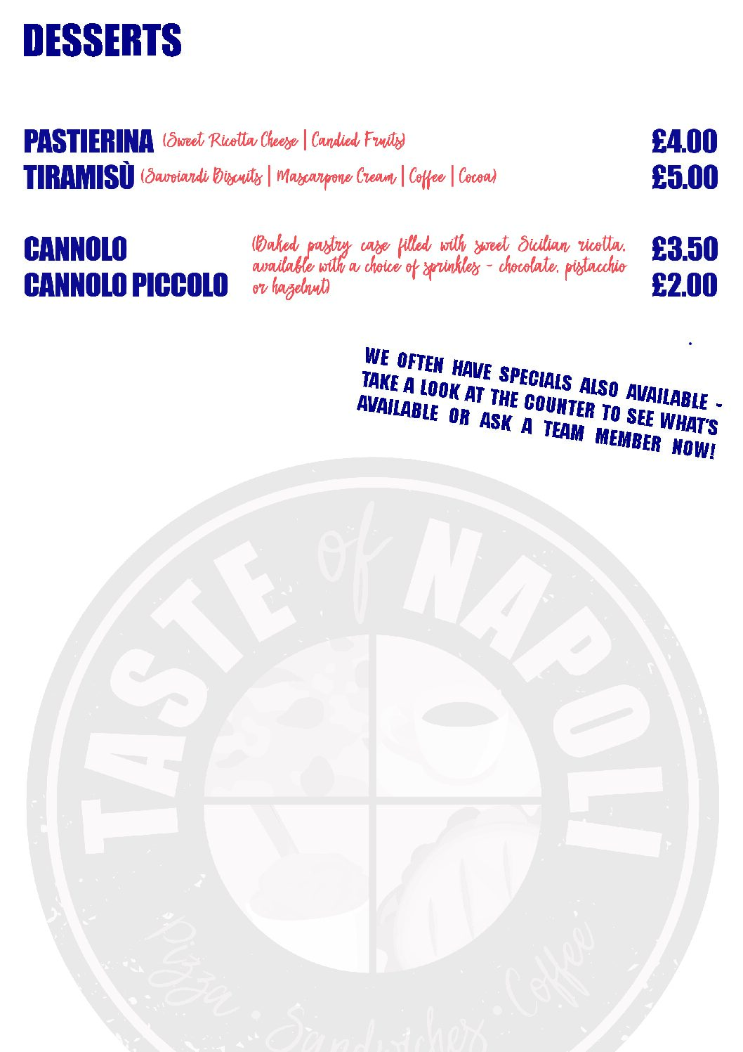 Dessert & Sweets menu